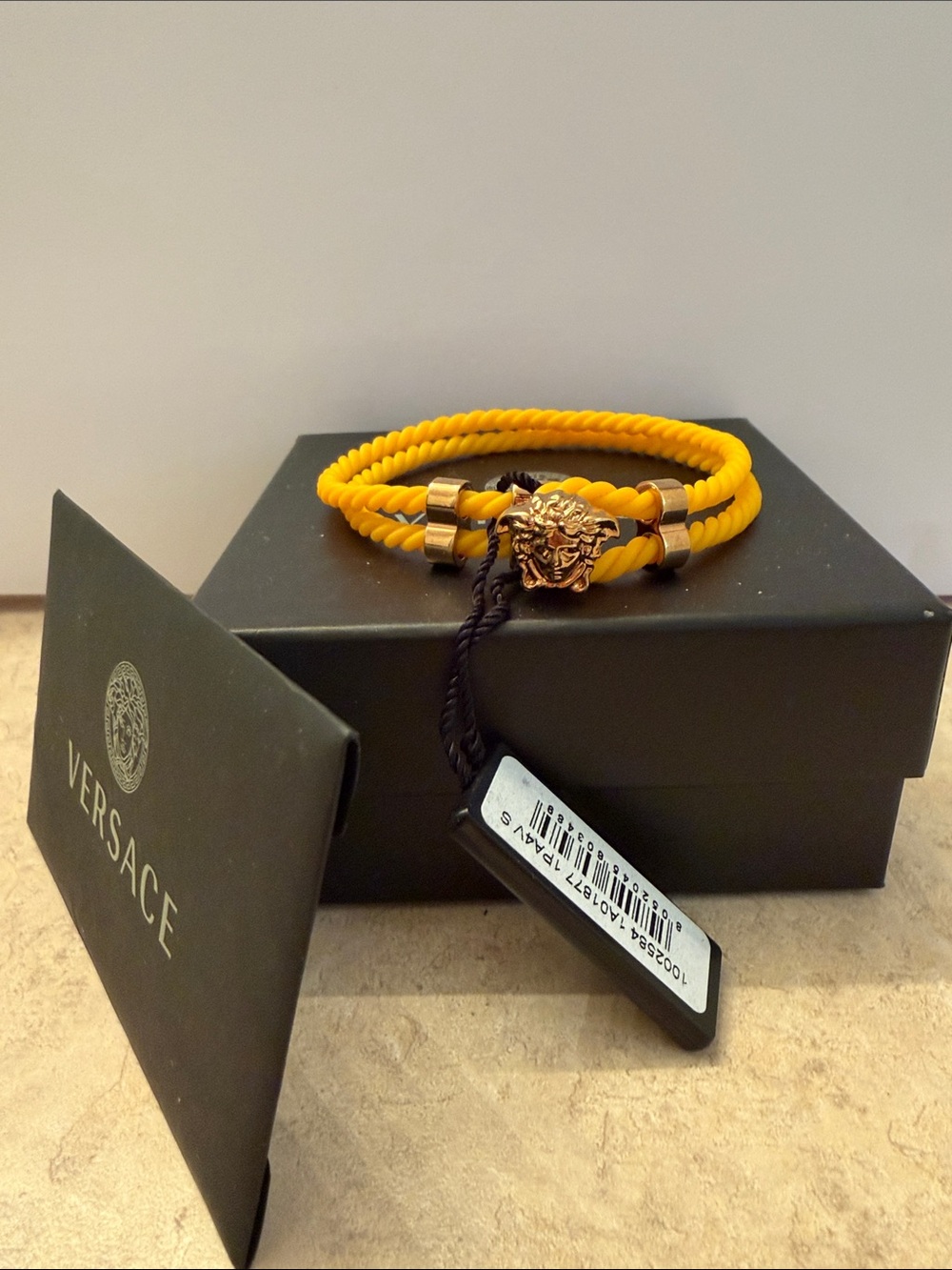 Versace Gold Medusa Accent Yellow Rope Wrap Bracelet brand new with box - unisex